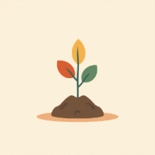 Illustration einer kleinen Pflanze mit drei Blättern, die aus der Erde wächst – Sinnbild für Wachstum und Entwicklung